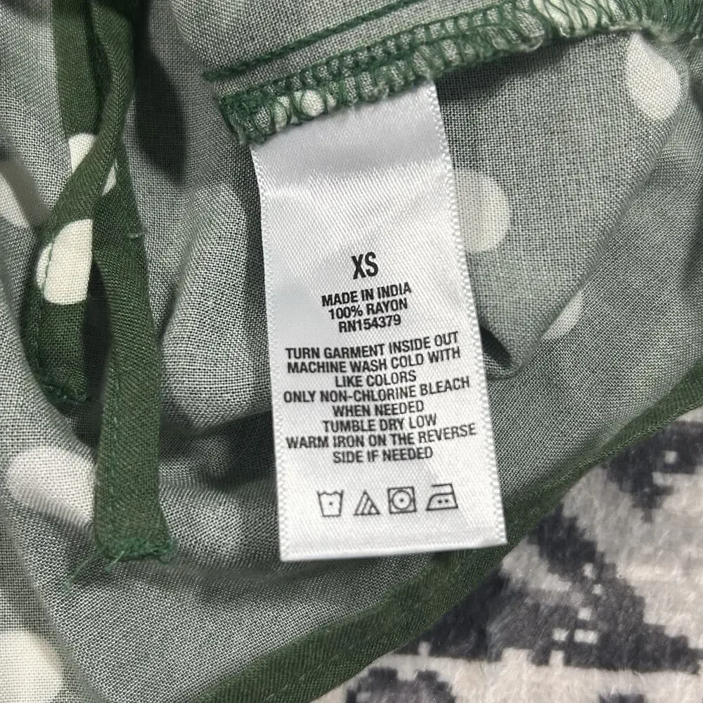 Aéropostale Green White Polka Dot Ruched Midi Dress XS Smocked Back - Picture 5 of 8